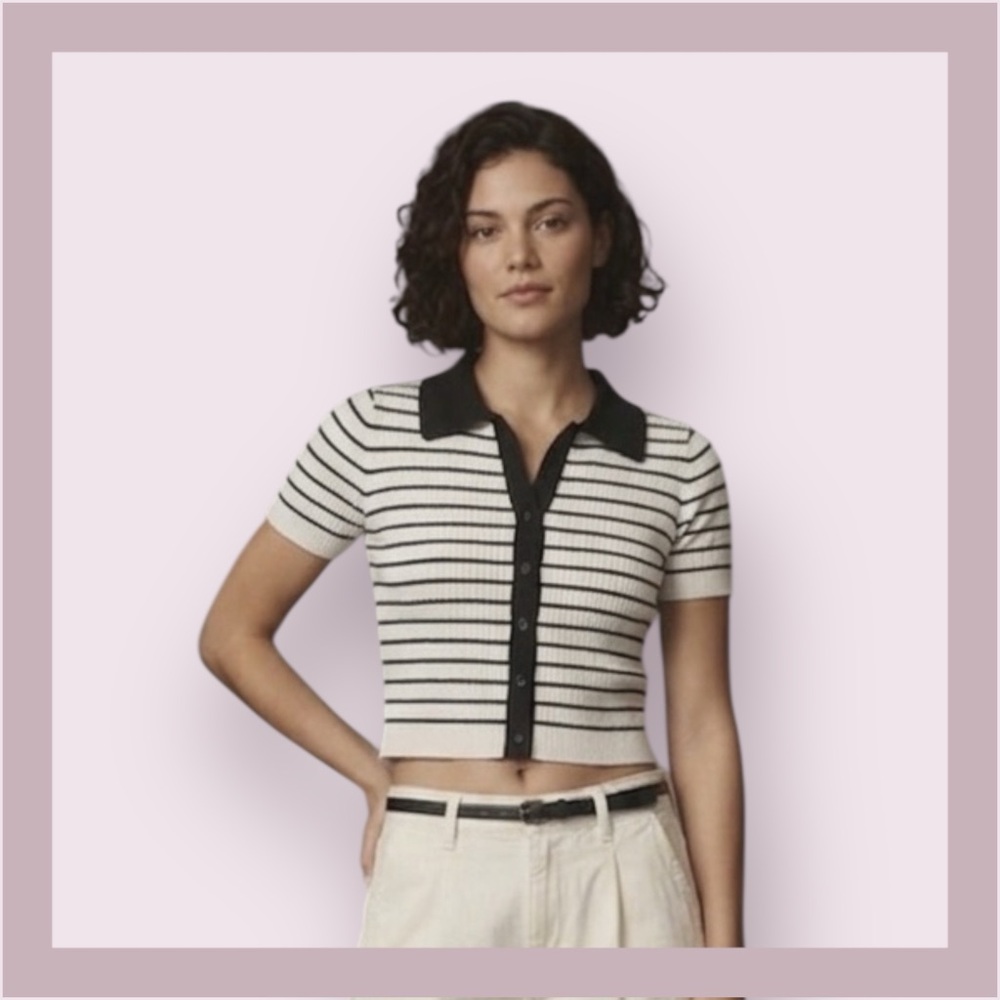 Maeve Short-Sleeve Collared Slim Cardigan Sweater